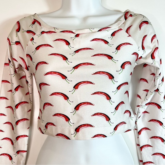 ISOLDA Chili Pepper Long Sleeve Stretch Cropped Top Size Large - Picture 11 of 11